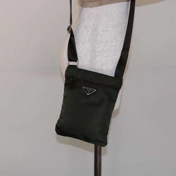 PRADA Shoulder Bag Nylon Silver Green Auth - Picture 1 of 16